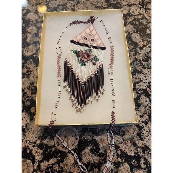 ART DECO Handmade Micro Bead Flapper/Native Amer. Glass Beaded Necklace 17" long - Picture 2 of 14